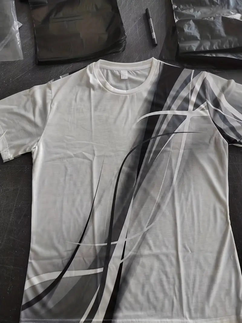 Ongedwongen Slanke Pasvorm T-Shirt Met Abstracte Zwart-Witte Print Voor Heren | Ideaal voor dagelijks gebruik