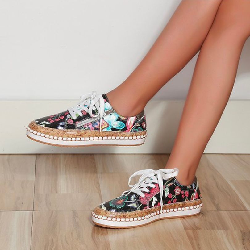 Gestikte Suède Nette Sneakers Met Bloemenprint En Veters Voor Dames | Ideaal voor dagelijks gebruik