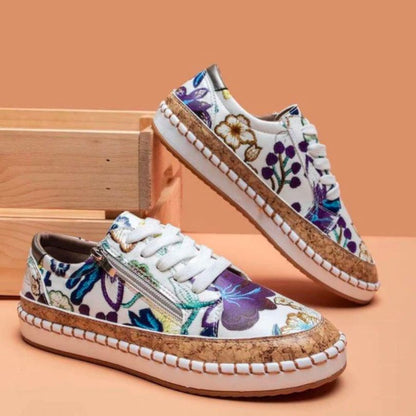 Gestikte Suède Nette Sneakers Met Bloemenprint En Veters Voor Dames | Ideaal voor dagelijks gebruik