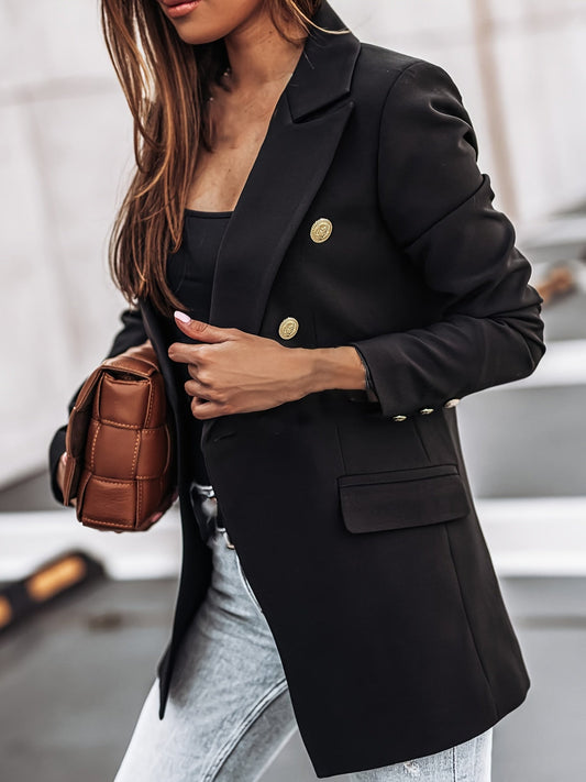 Elegante Lange Dubbelrijige Blazer met Knopen voor Dames | Ideaal voor alle seizoenen