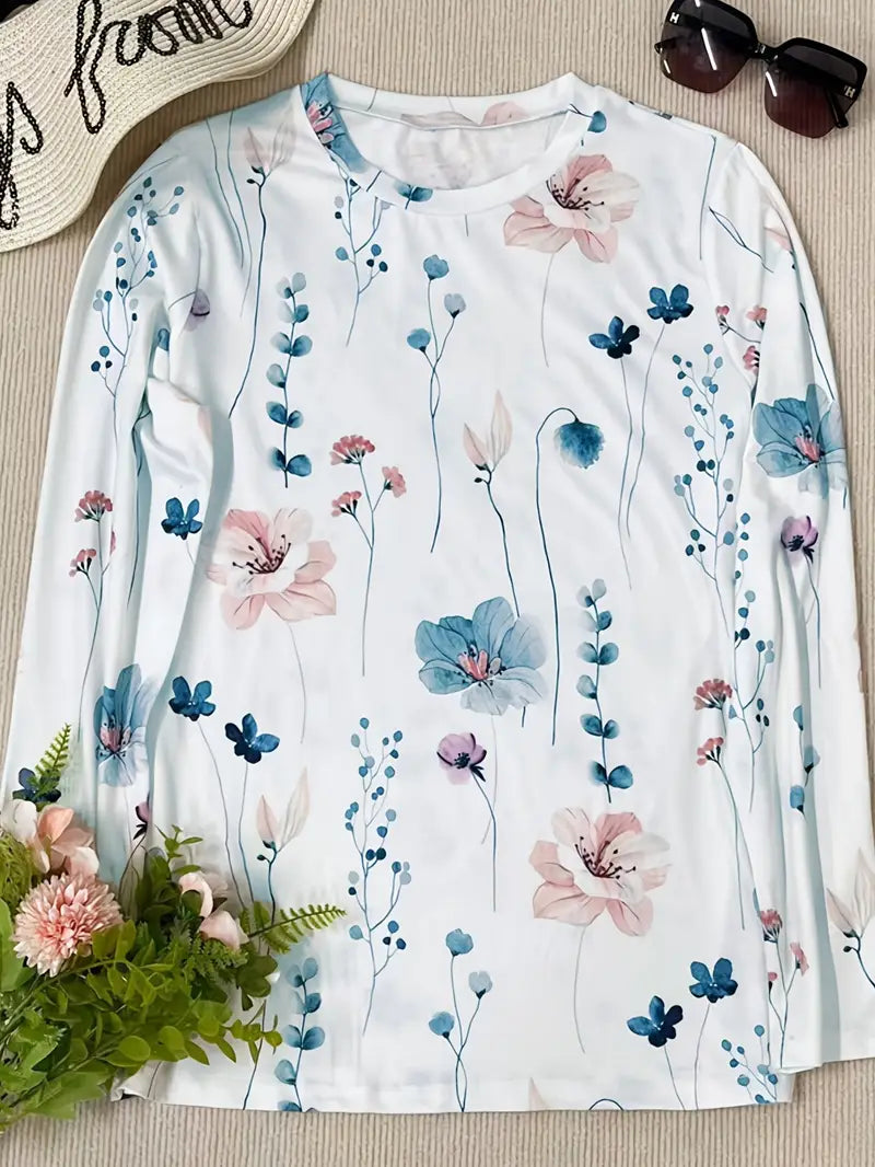 Chique Bloemenprint Lange Mouw T-Shirt Voor Dames | Ideaal voor dagelijks gebruik