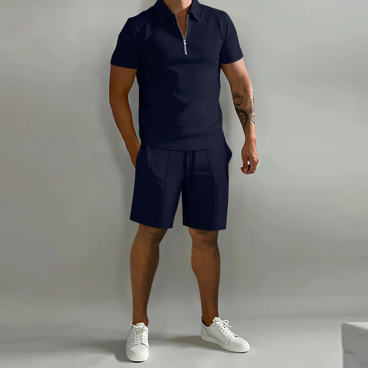 Trendy Effen Polo T-shirt Set Met Short voor Heren | Perfect voor casual dagen