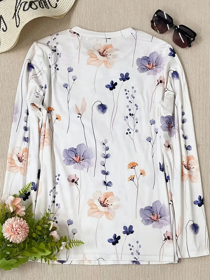 Chique Bloemenprint Lange Mouw T-Shirt Voor Dames | Ideaal voor dagelijks gebruik