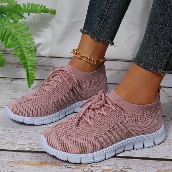 Ademende Sneakers Van Gaas Met Vetersluiting En Gestreept Design voor Dames | Ideaal voor informele dagen