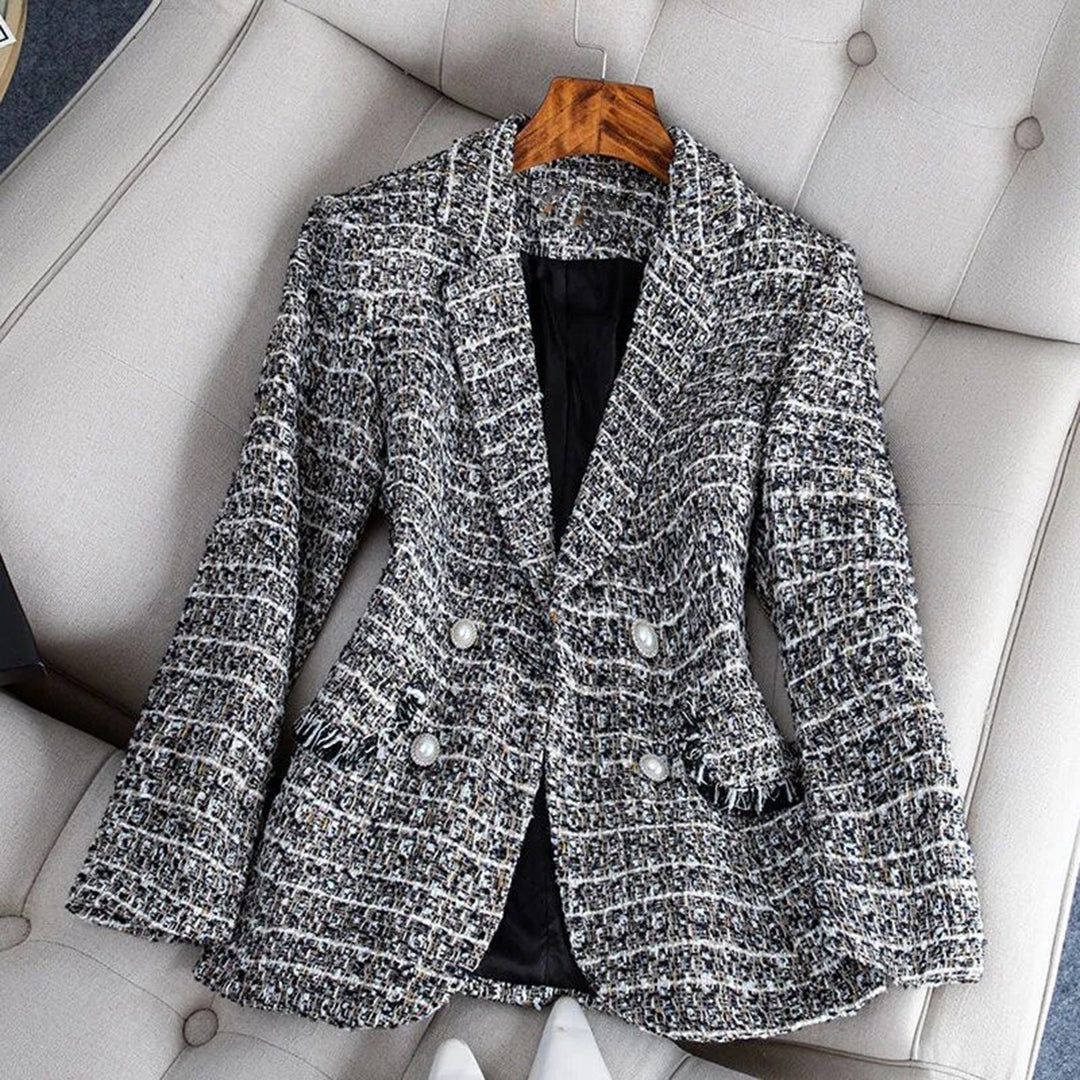 Elegante Tweed Blazer met Notched Revers en Knopen voor Dames | Ideaal voor alle seizoenen