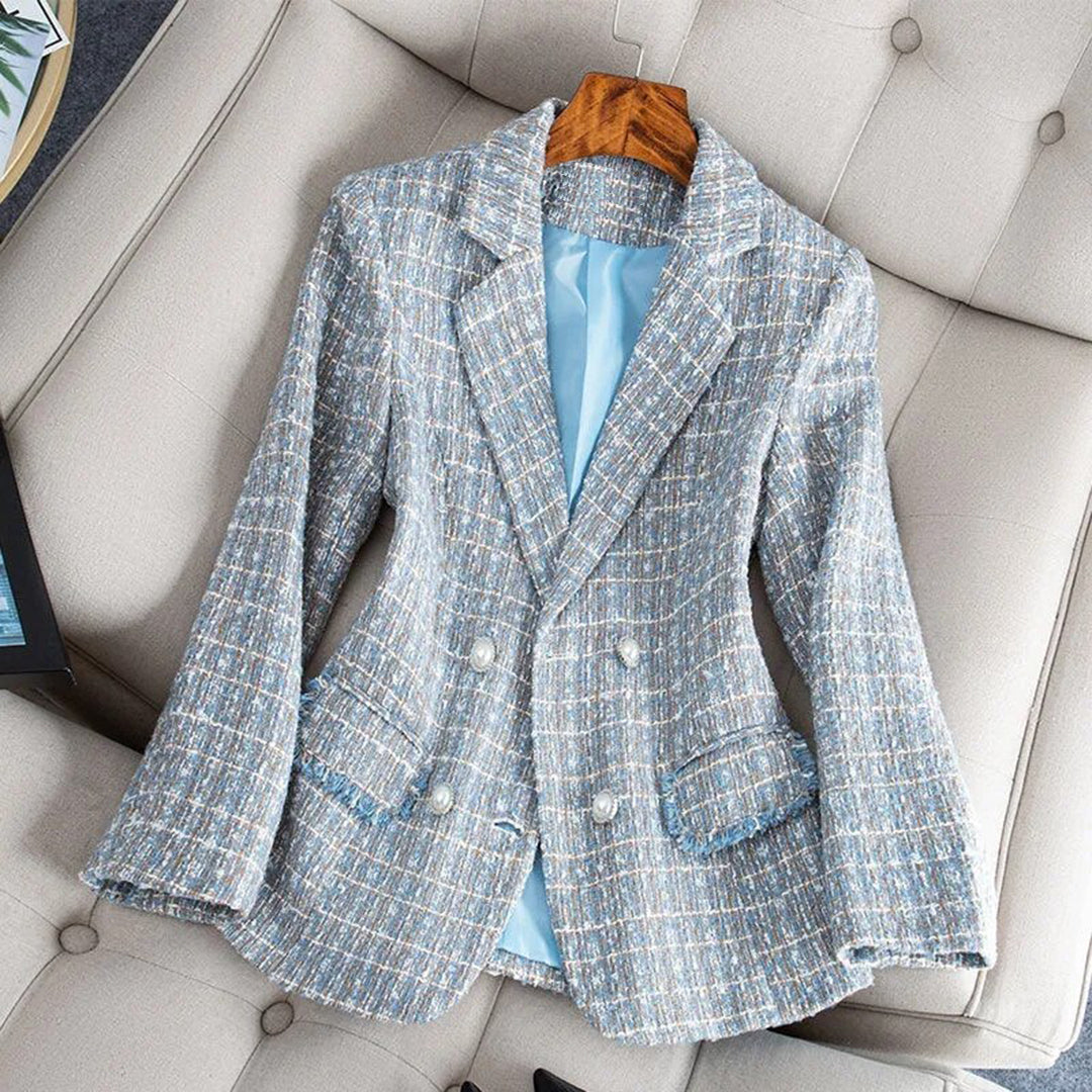 Elegante Tweed Blazer met Notched Revers en Knopen voor Dames | Ideaal voor alle seizoenen