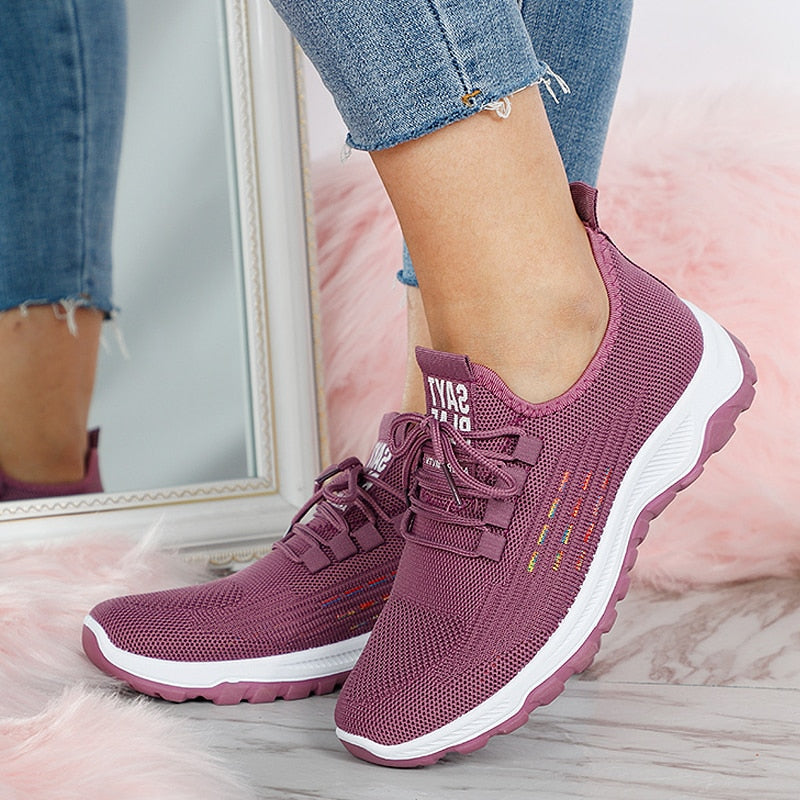 Lichte Gebreide Veterschoenen Sneakers Voor Dames | Ideaal voor dagelijks gebruik