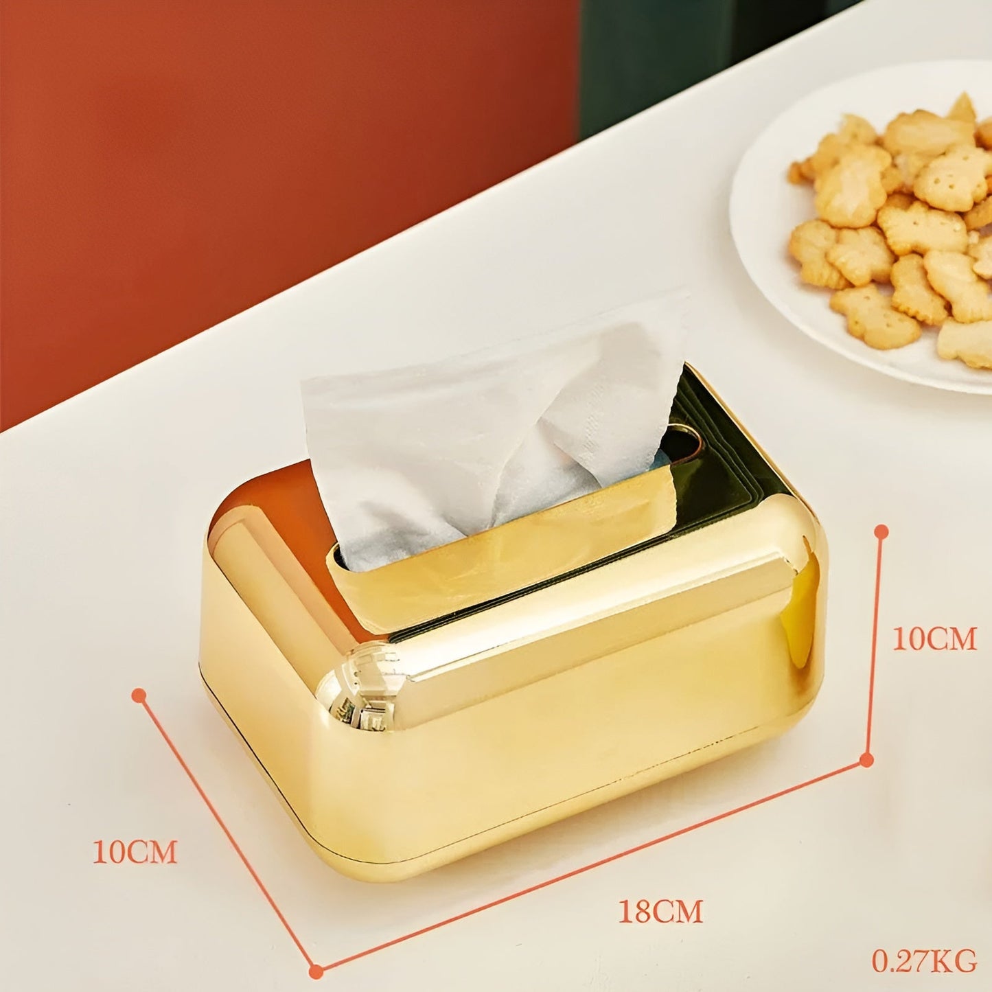 LustroCase | Elegante Tissue Box, Spiegelafwerking Gouden Opbergorganizer, Ideaal voor Huis- & Kantoordecoratie