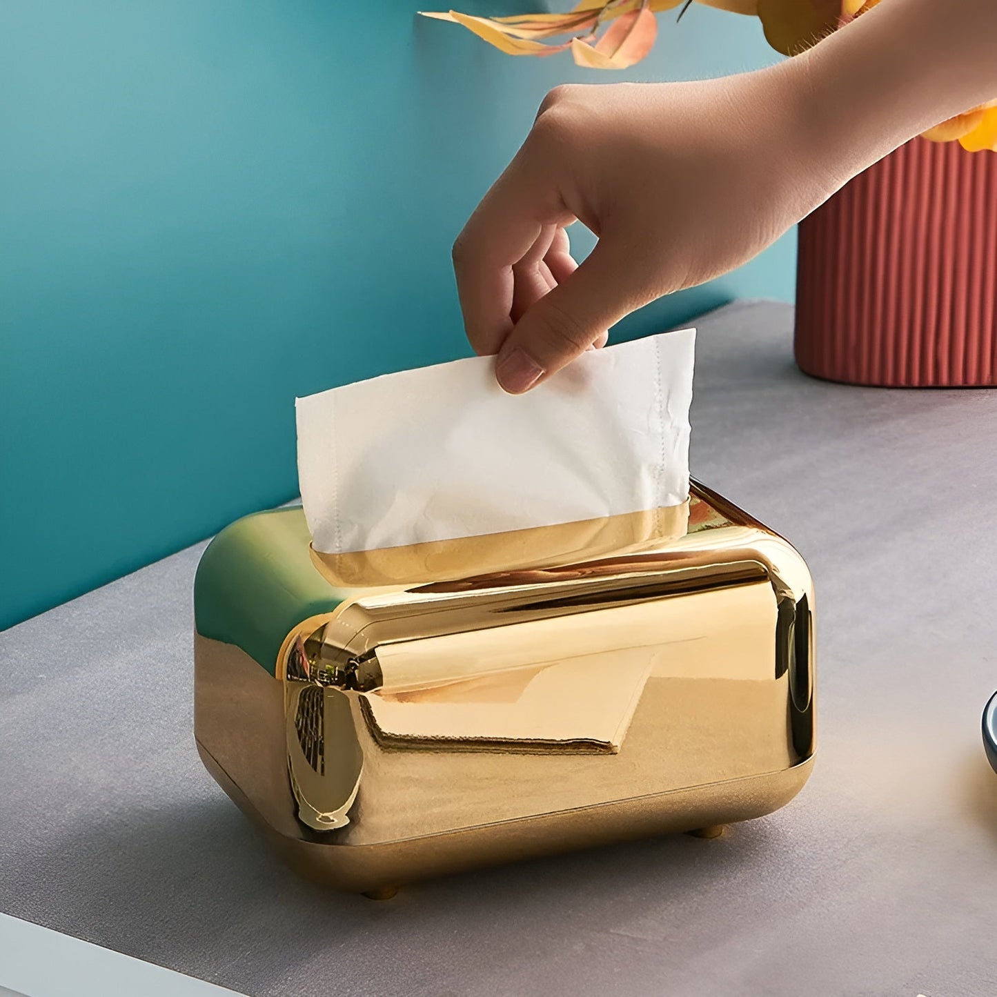 LustroCase | Elegante Tissue Box, Spiegelafwerking Gouden Opbergorganizer, Ideaal voor Huis- & Kantoordecoratie