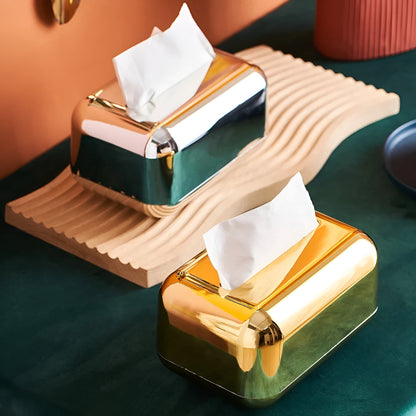 LustroCase | Elegante Tissue Box, Spiegelafwerking Gouden Opbergorganizer, Ideaal voor Huis- & Kantoordecoratie