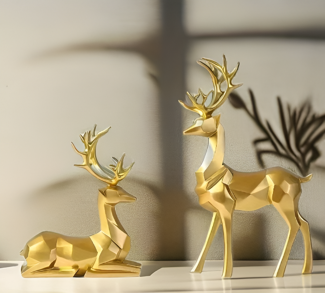 SnowStag | Hertenset, 2-Delige Hars Hert Beeldjes, Elegante Seizoensdecoratie voor Huis & Feestelijkheden, Ideaal voor Kerstdecoratie & Feestelijke Sfeer