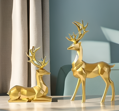 SnowStag | Hertenset, 2-Delige Hars Hert Beeldjes, Elegante Seizoensdecoratie voor Huis & Feestelijkheden, Ideaal voor Kerstdecoratie & Feestelijke Sfeer