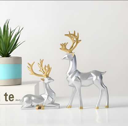 SnowStag | Hertenset, 2-Delige Hars Hert Beeldjes, Elegante Seizoensdecoratie voor Huis & Feestelijkheden, Ideaal voor Kerstdecoratie & Feestelijke Sfeer