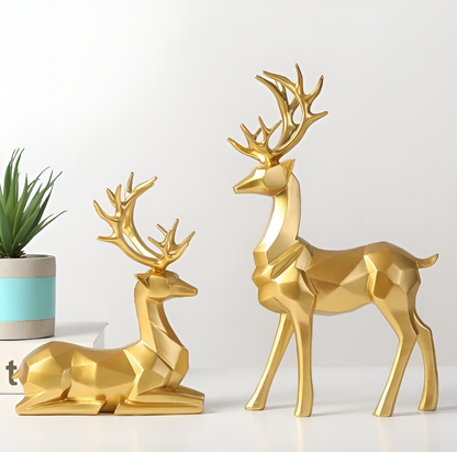 SnowStag | Hertenset, 2-Delige Hars Hert Beeldjes, Elegante Seizoensdecoratie voor Huis & Feestelijkheden, Ideaal voor Kerstdecoratie & Feestelijke Sfeer