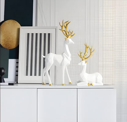 SnowStag | Hertenset, 2-Delige Hars Hert Beeldjes, Elegante Seizoensdecoratie voor Huis & Feestelijkheden, Ideaal voor Kerstdecoratie & Feestelijke Sfeer