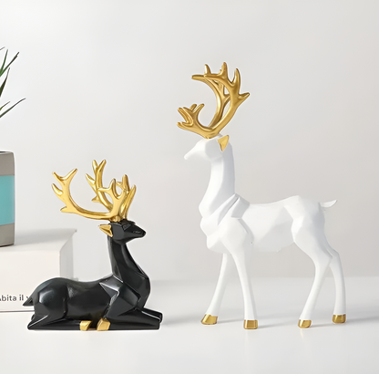 SnowStag | Hertenset, 2-Delige Hars Hert Beeldjes, Elegante Seizoensdecoratie voor Huis & Feestelijkheden, Ideaal voor Kerstdecoratie & Feestelijke Sfeer