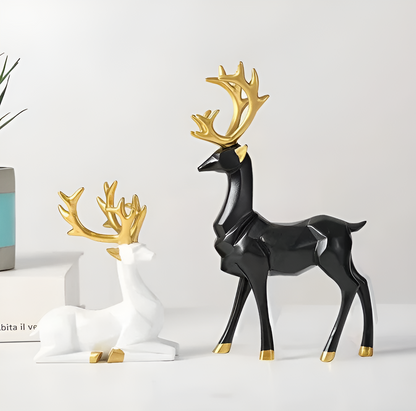 SnowStag | Hertenset, 2-Delige Hars Hert Beeldjes, Elegante Seizoensdecoratie voor Huis & Feestelijkheden, Ideaal voor Kerstdecoratie & Feestelijke Sfeer