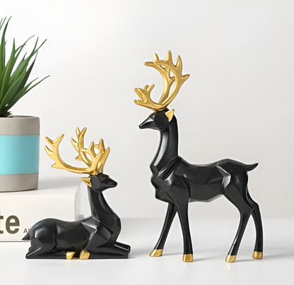 SnowStag | Hertenset, 2-Delige Hars Hert Beeldjes, Elegante Seizoensdecoratie voor Huis & Feestelijkheden, Ideaal voor Kerstdecoratie & Feestelijke Sfeer