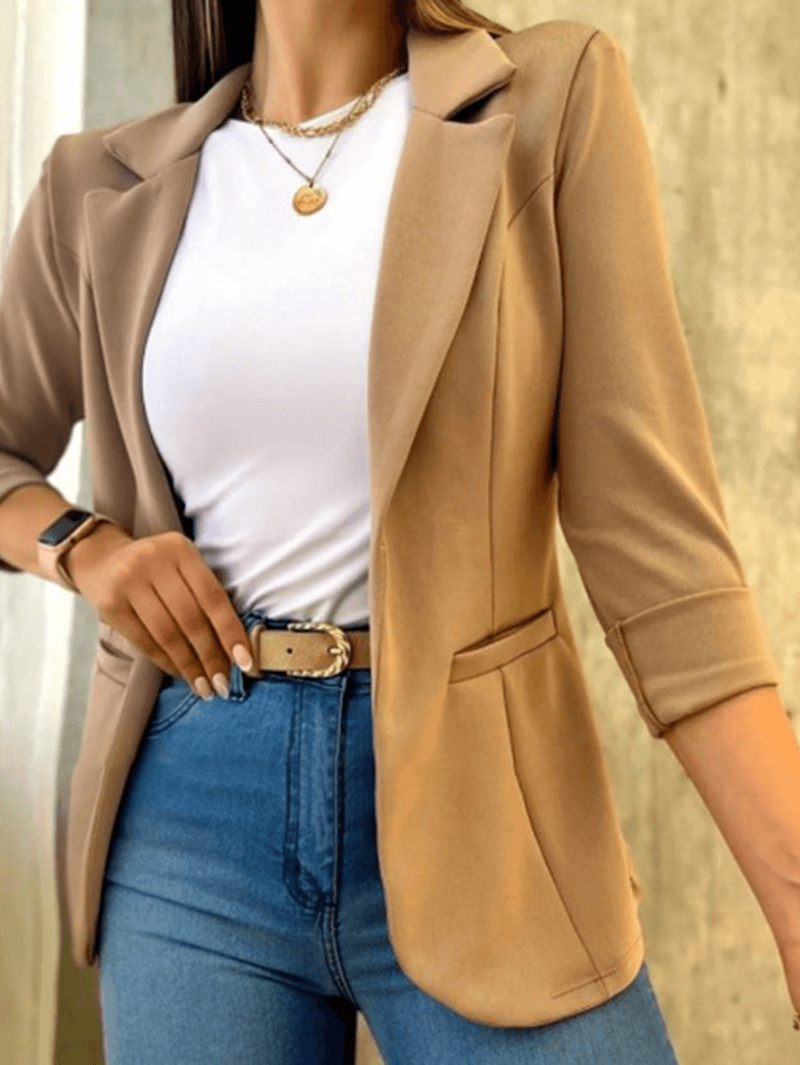 Comfortabele Slim-Fit Blazer Met Open Voorkant En Zakken Voor Dames | Perfect voor casual dagen