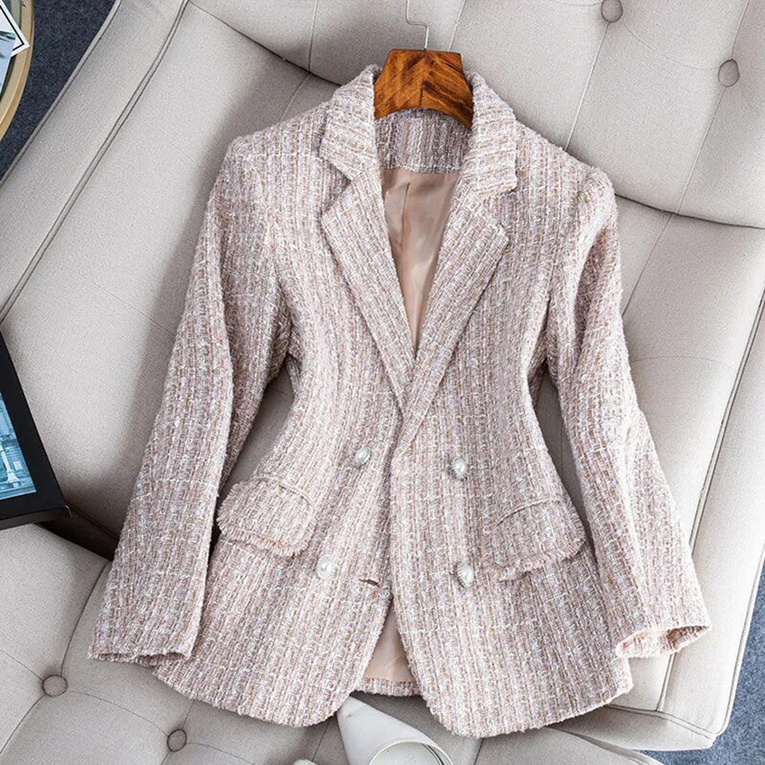 Elegante Tweed Blazer met Notched Revers en Knopen voor Dames | Ideaal voor alle seizoenen