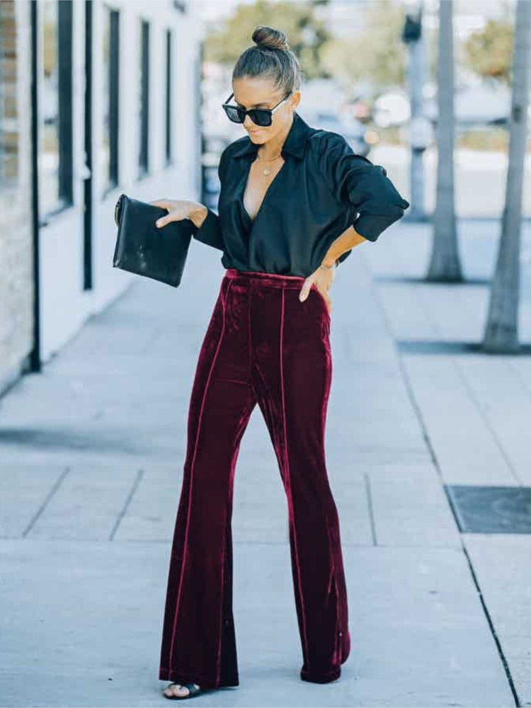 Trendy Velvet Flared Broek Met Voering voor Dames | Ideaal voor informele dagen