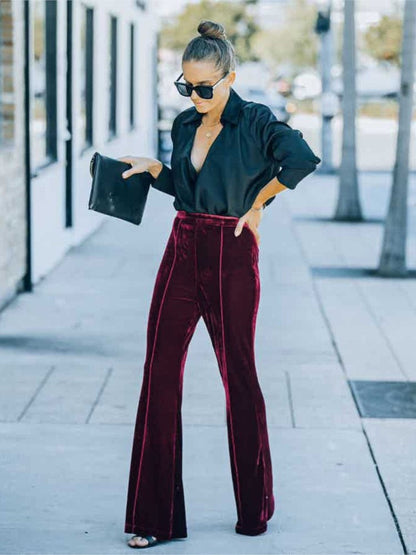 Trendy Velvet Flared Broek Met Voering voor Dames | Ideaal voor informele dagen