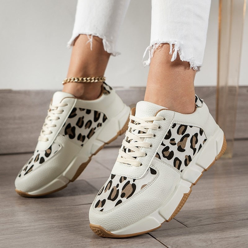 Stijlvolle Sneakers Met Luipaardprint En Veters Voor Dames | Ideaal voor dagelijks gebruik