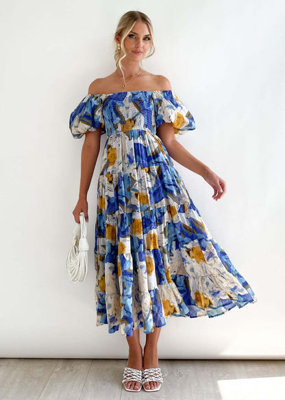 Elegante A-lijn Maxi Jurk Met Bloemenprint En Gesmokt Bovenstuk voor Dames | Perfect voor casual dagen