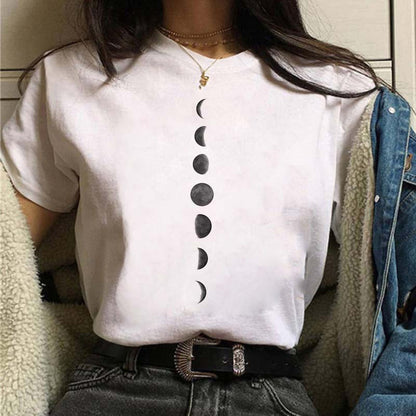 Afslappet T-Shirt Met Maanfasen Ontwerp voor Dames | Ideaal voor de zomer