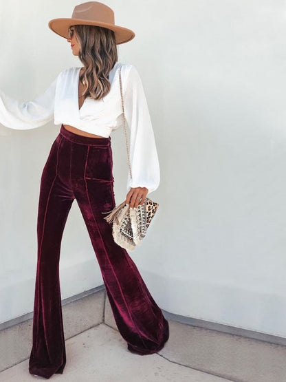 Trendy Velvet Flared Broek Met Voering voor Dames | Ideaal voor informele dagen