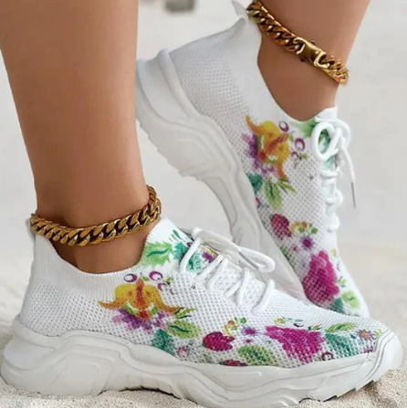 Stijlvolle Bloemenprint Sneakers Met Veters voor Dames | Perfect voor alle seizoenen