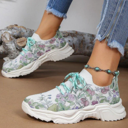 Stijlvolle Bloemenprint Sneakers Met Veters voor Dames | Perfect voor alle seizoenen