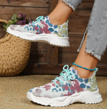 Stijlvolle Bloemenprint Sneakers Met Veters voor Dames | Perfect voor alle seizoenen