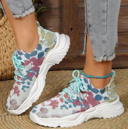 Stijlvolle Bloemenprint Sneakers Met Veters voor Dames | Perfect voor alle seizoenen