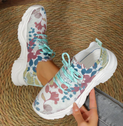 Stijlvolle Bloemenprint Sneakers Met Veters voor Dames | Perfect voor alle seizoenen