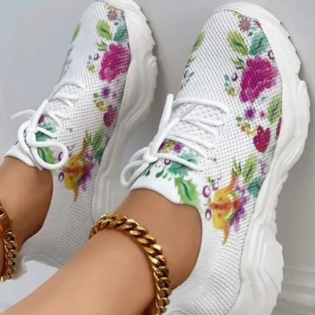 Stijlvolle Bloemenprint Sneakers Met Veters voor Dames | Perfect voor alle seizoenen