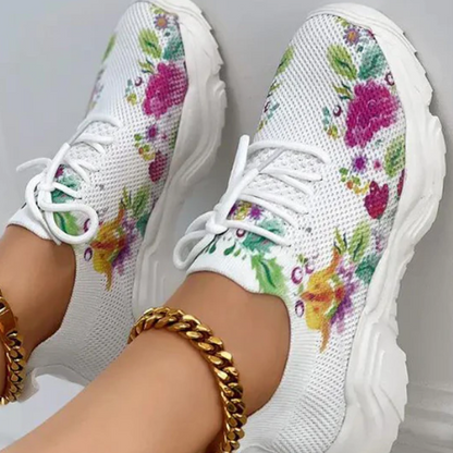 Stijlvolle Bloemenprint Sneakers Met Veters voor Dames | Perfect voor alle seizoenen