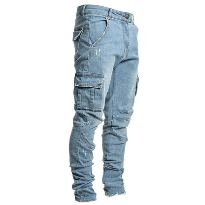 Klassieke Slim Fit Denim Cargo Broek Met Meerdere Zakken voor Heren | Ideaal voor informele dagen