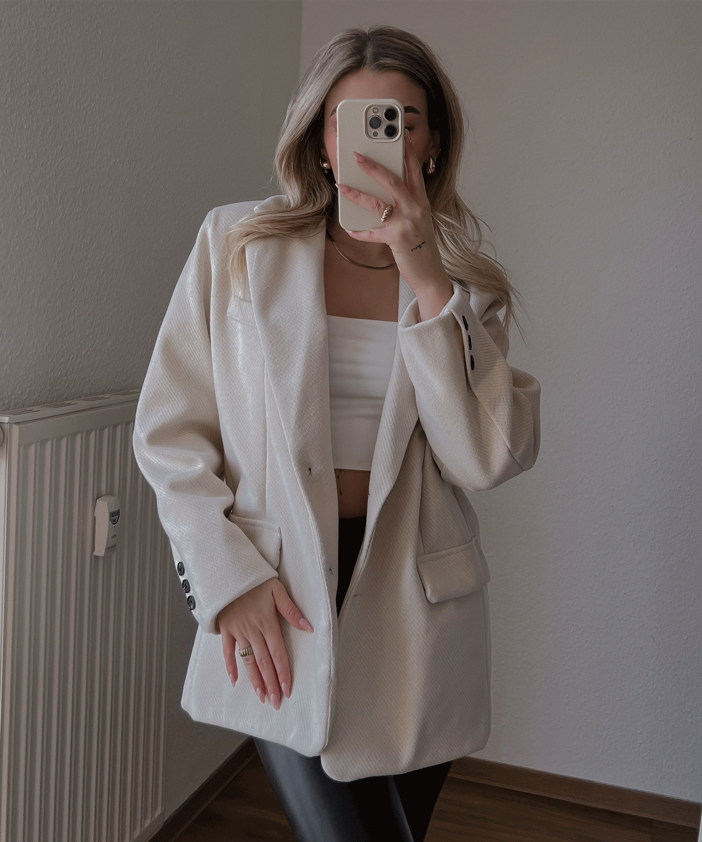 Trendy Beige Blazer Met Zakken En Knopen Voor Dames | Perfect voor casual dagen