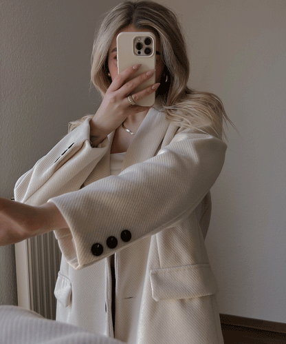 Trendy Beige Blazer Met Zakken En Knopen Voor Dames | Perfect voor casual dagen