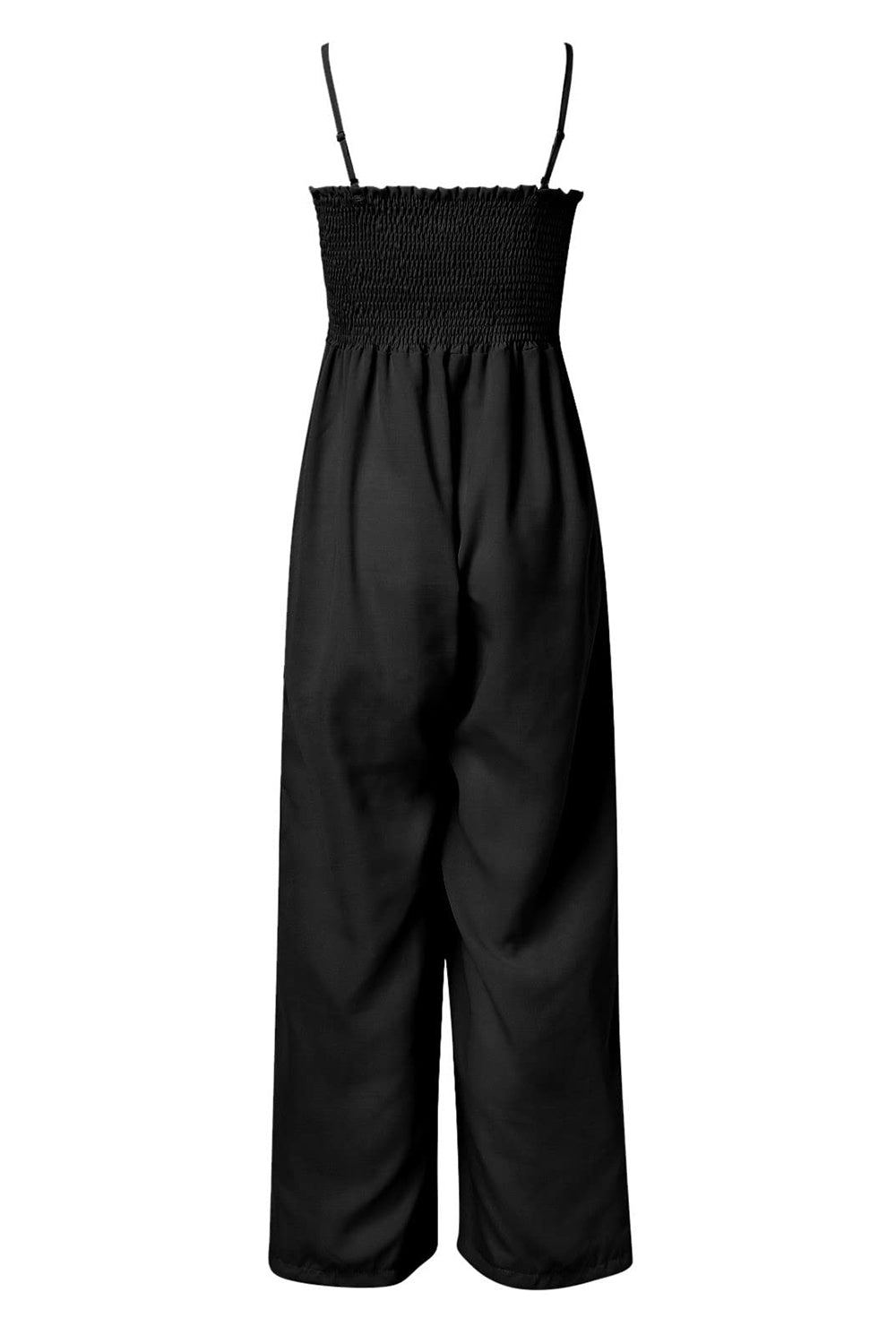 Ongedwongen Zomerse Mouwloze Jumpsuit Met Gerookte Bovenkant En Zakken Voor Dames | Idealisk för sommar