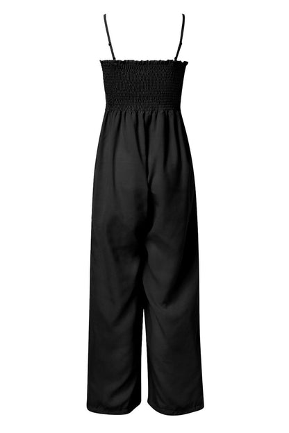 Ongedwongen Zomerse Mouwloze Jumpsuit Met Gerookte Bovenkant En Zakken Voor Dames | Idealisk för sommar