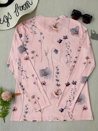 Chique Bloemenprint Lange Mouw T-Shirt Voor Dames | Ideaal voor dagelijks gebruik