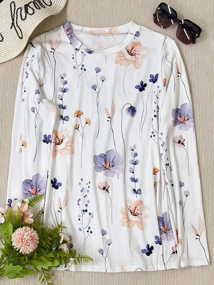 Chique Bloemenprint Lange Mouw T-Shirt Voor Dames | Ideaal voor dagelijks gebruik