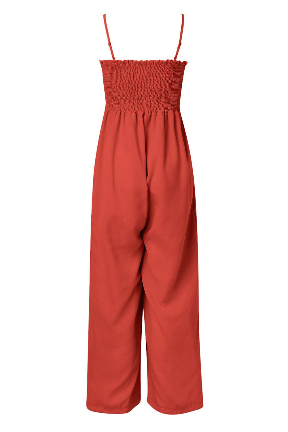 Ongedwongen Zomerse Mouwloze Jumpsuit Met Gerookte Bovenkant En Zakken Voor Dames | Idealisk för sommar