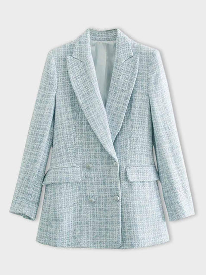 Elegante Middellange Tweed Blazer Met Geruit Design voor Dames | Perfect voor alle seizoenen