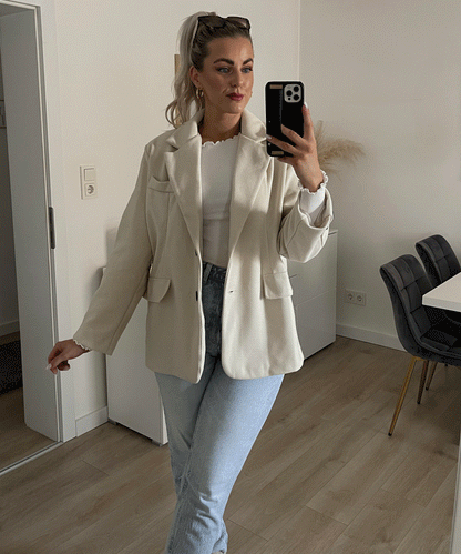 Trendy Beige Blazer Met Zakken En Knopen Voor Dames | Perfect voor casual dagen