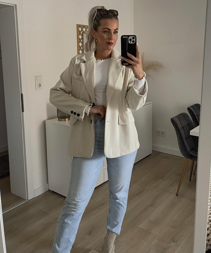 Trendy Beige Blazer Met Zakken En Knopen Voor Dames | Perfect voor casual dagen